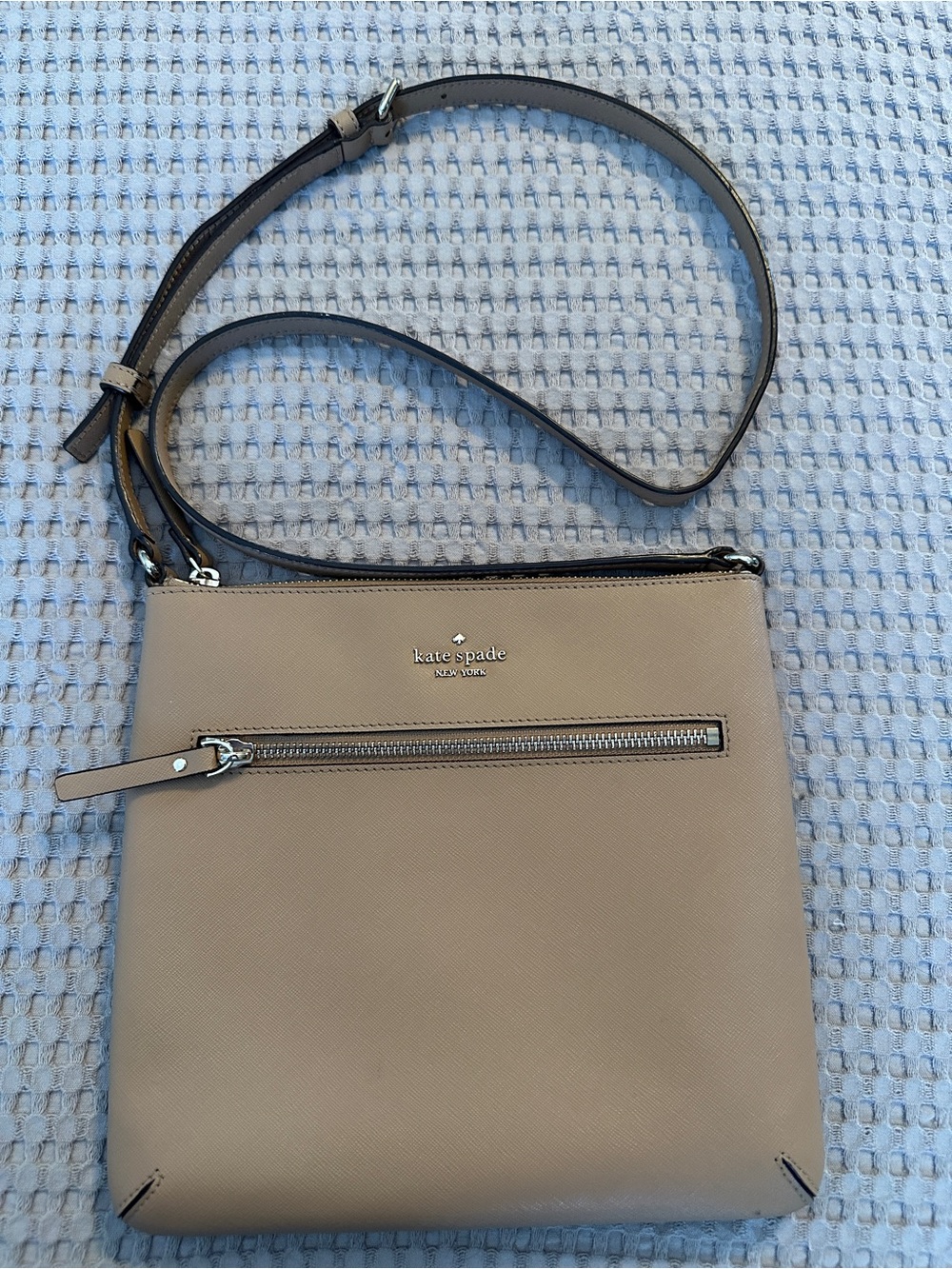 kate spade Taupe Saffiano Zip Front Crossbody